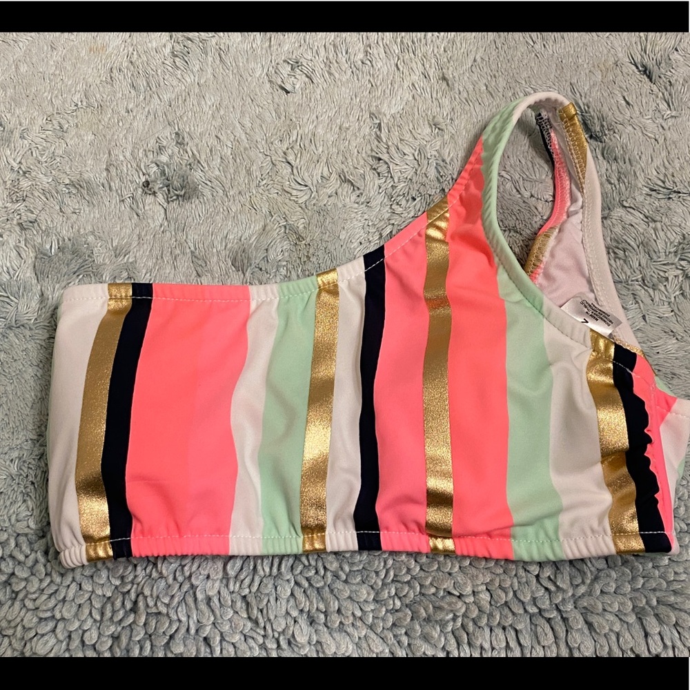 Venus multicolored striped one shoulder bikini top.